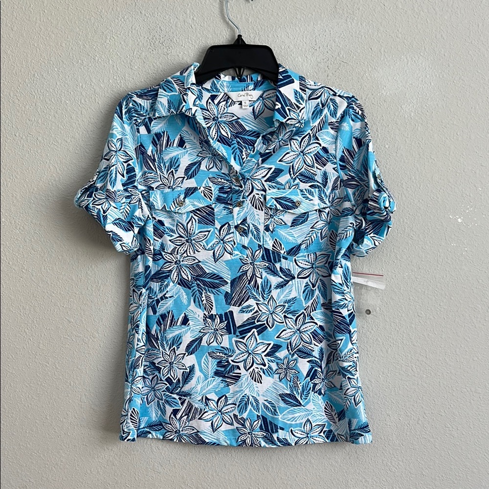 Coral bay roll up sleeve summer top